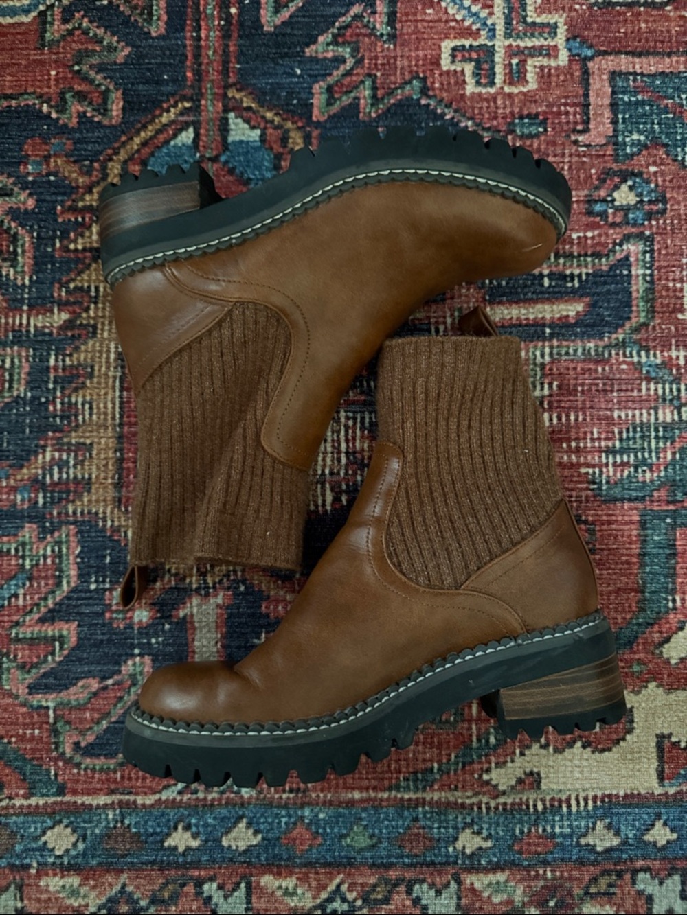Brown Knit-Accent Chelsea Booties - Women